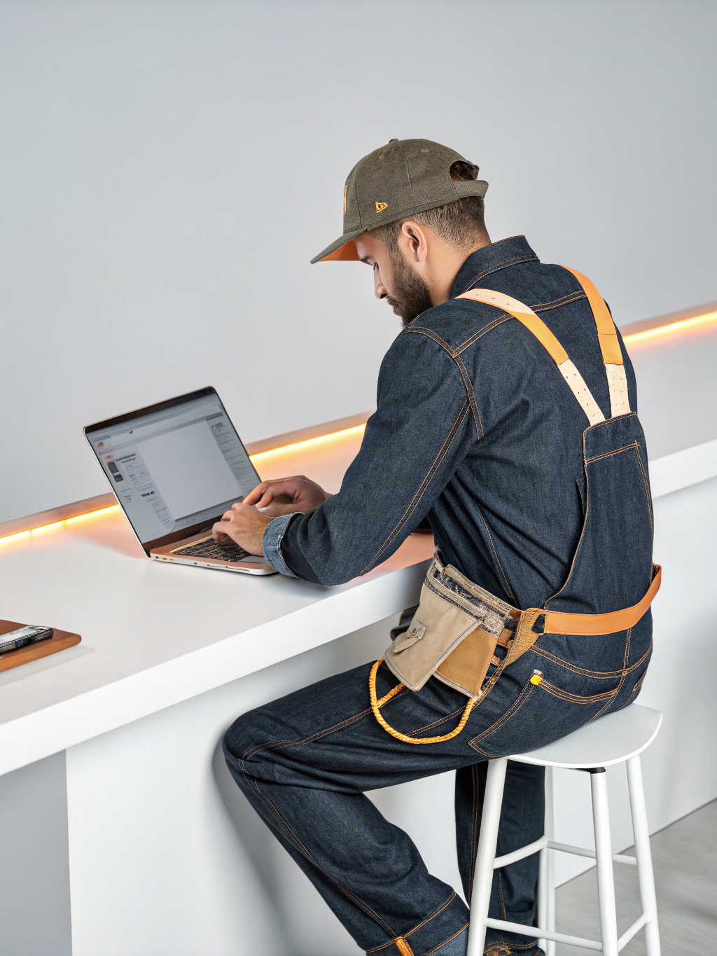 Man plumber typing prompt